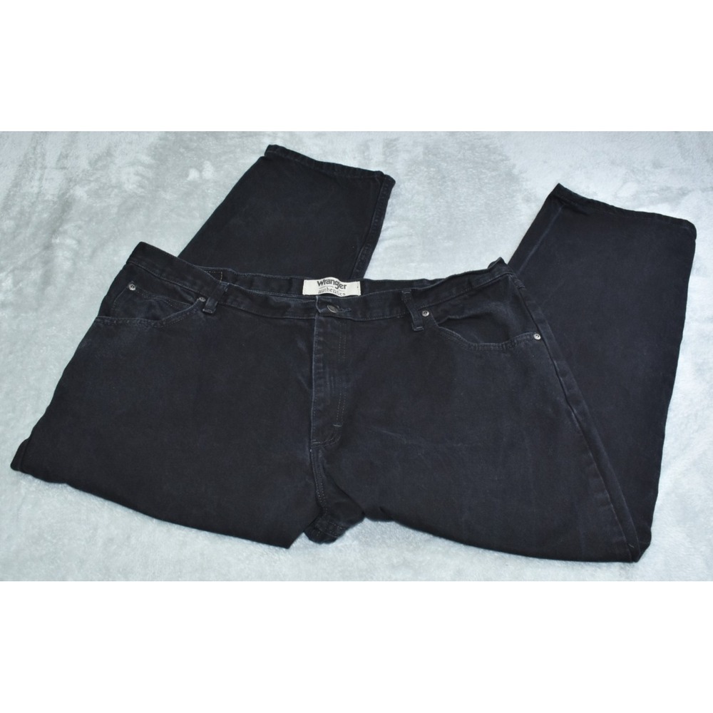 Wrangler Authentics Men Jeans Size 42x28 Black Denim Relaxed Fit Straight Leg